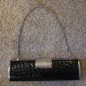 Black crocodile clutch with rhinestone clasp